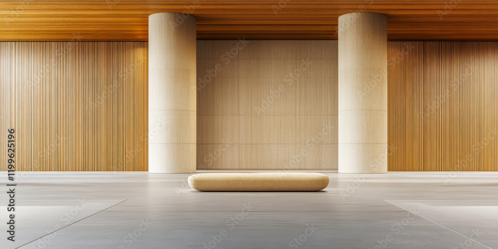 Fototapeta premium Modern interior design showcases minimalist bench and harmonious textures in contemporary space
