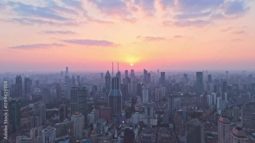 4K Time lapse Aerial View of Shanghai skyline at sunset 4K Time lapse Aerial View of Shanghai skyline at sunset