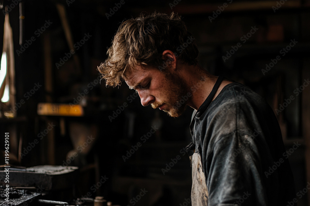 Blacksmith at Work with metal Hammer and Anvil, Creating Sparks in Traditional Forge, Generative AI photo Blacksmith at Work with metal Hammer and Anvil, Creating Sparks in Traditional Forge, Generative AI photo