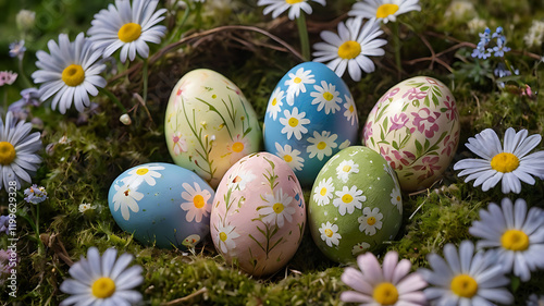 Easter Colored Eggs in Grass - Festive Spring Decoration