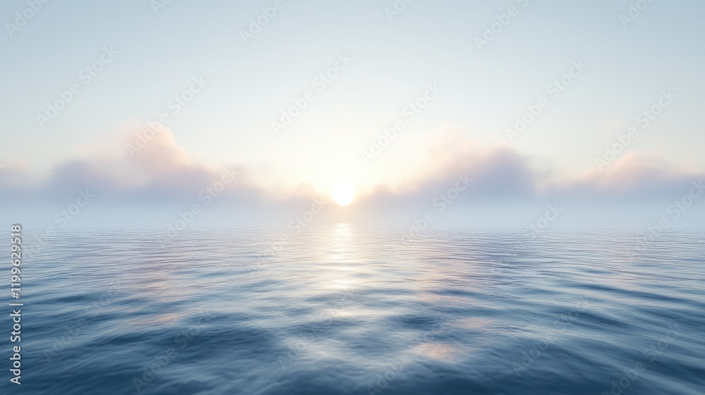 Obraz premium Serene Sunrise Over Calm Ocean Mist