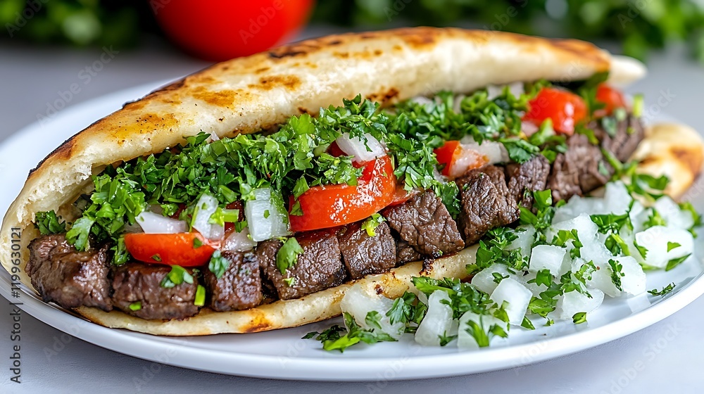 Grilled Steak and Tomato Pita Pocket Sandwich Grilled Steak and Tomato Pita Pocket Sandwich