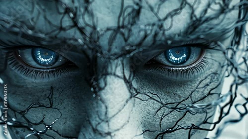 Crystalline Gaze Digital Art of a Mystical Being, fantasy art, mystical creature, otherworldly being, surreal art, blue eyes
