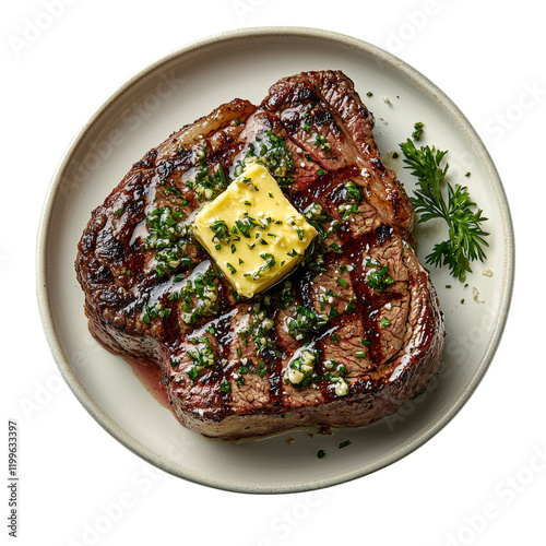 Grilled Steak with Herb Butter and Garnish Isolated on transparent background