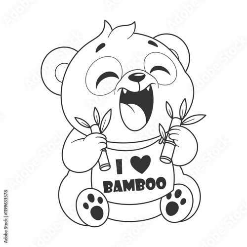 Panda sitting while eating bamboo for coloring