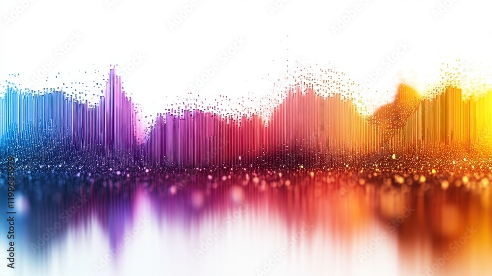 A futuristic bar chart, AI business analytics, circuit design overlay, metallic and green hues, isolated on white background