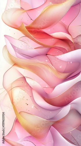 Abstract Flowing Pink and Gold Waves with Delicate Textures and Light Effects in a Modern Artistic Design