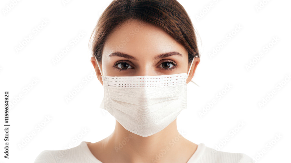A young woman wearing a white mask, looking confidently at the camera. Isolated on a clean background, showcasing a modern approach to health and safety. A young woman wearing a white mask, looking confidently at the camera. Isolated on a clean background, showcasing a modern approach to health and safety.