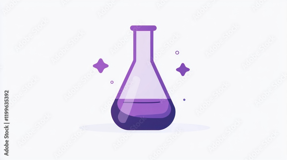 Purple liquid in a science flask. Purple liquid in a science flask.