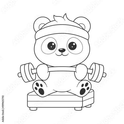 Cute panda is working out gym for coloring