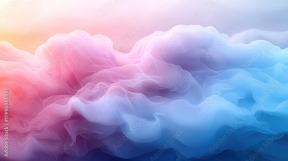 Fototapeta premium Colorful cotton candy landscape filled with fluffy clouds and vibrant sweetness at sunrise 