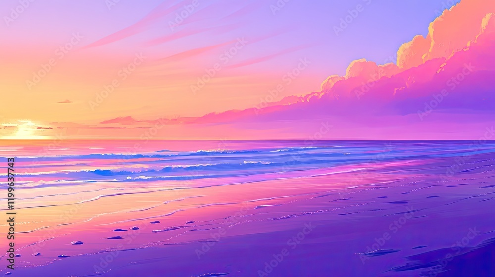 Vibrant Sunset Over Serene Ocean Beach Scene Vibrant Sunset Over Serene Ocean Beach Scene