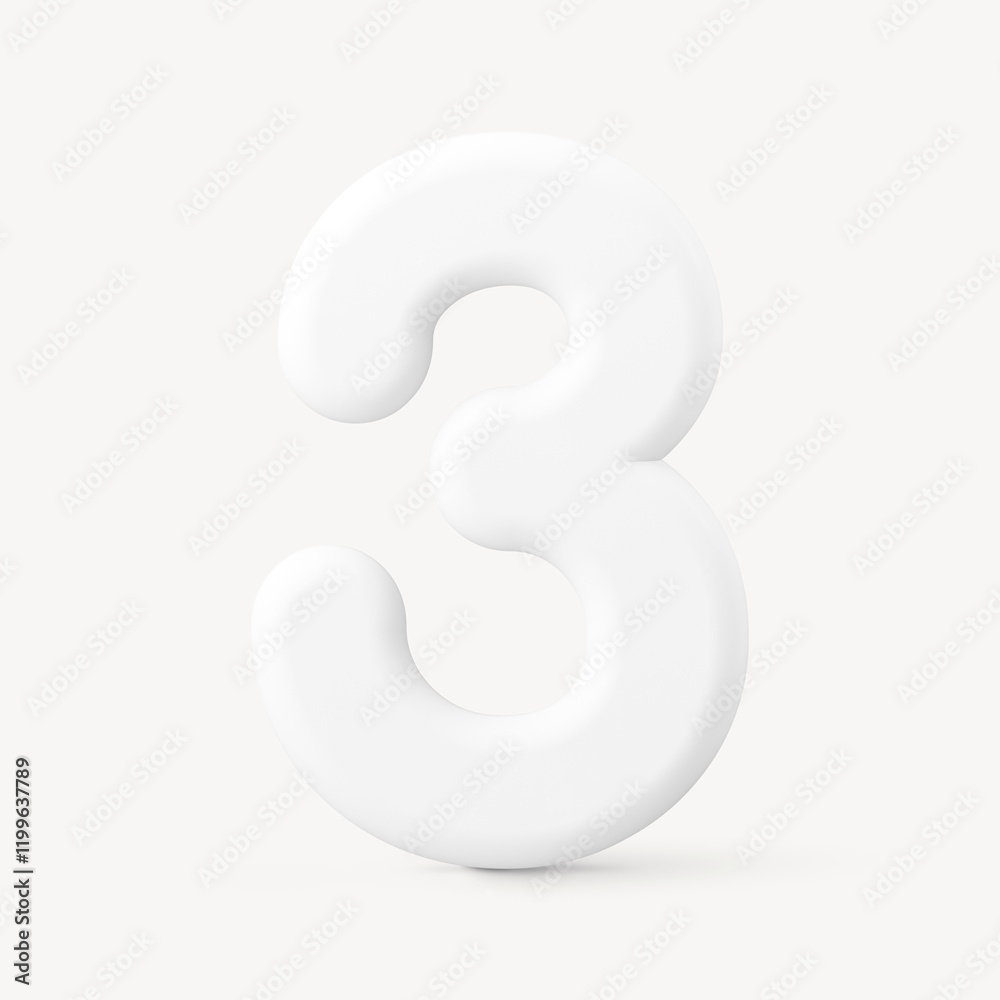 3 number clipart, 3D rendering font in white 3 number clipart, 3D rendering font in white