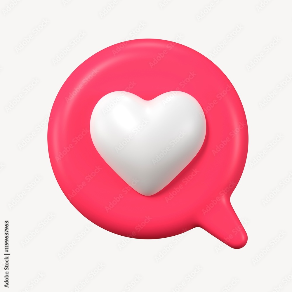 3D heart speech bubble, love impression on social media 3D heart speech bubble, love impression on social media