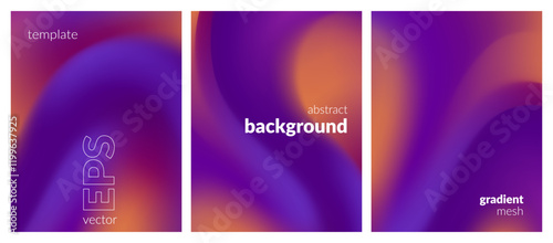 Abstract liquid background set. Bright color blend. Blurred fluid effect. Gradient mesh. Modern design template for posters, ad banners, brochures, flyers, covers, websites. EPS vector image