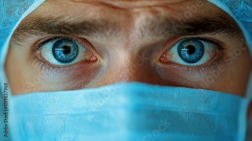 close up face  of a surgeon, worried about a complication  photo