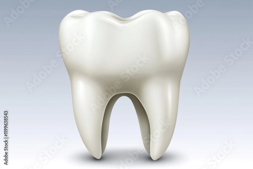 A 3D vector illustration featuring a white tooth on a white medical background 