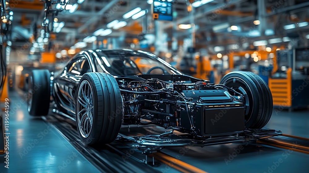 Fototapeta premium Industrial photography of innovative car manufacturing process in factory