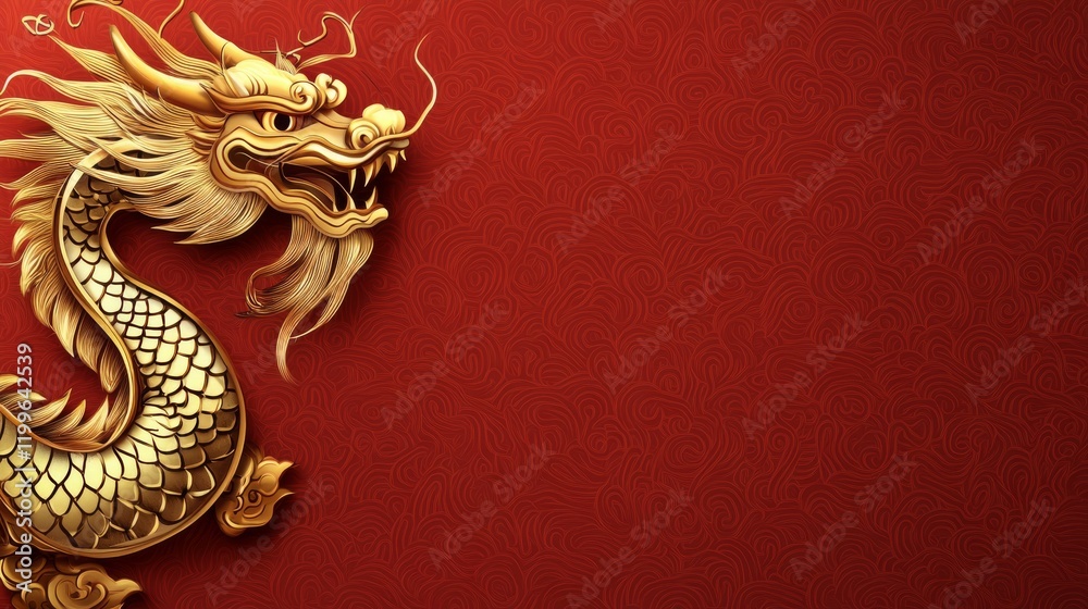 custom made wallpaper toronto digitalChinese New Years, A gold dragon is on a red background