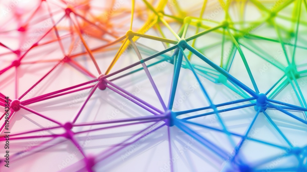 Fototapeta premium Colorful network nodes, abstract connection, white background, data visualization