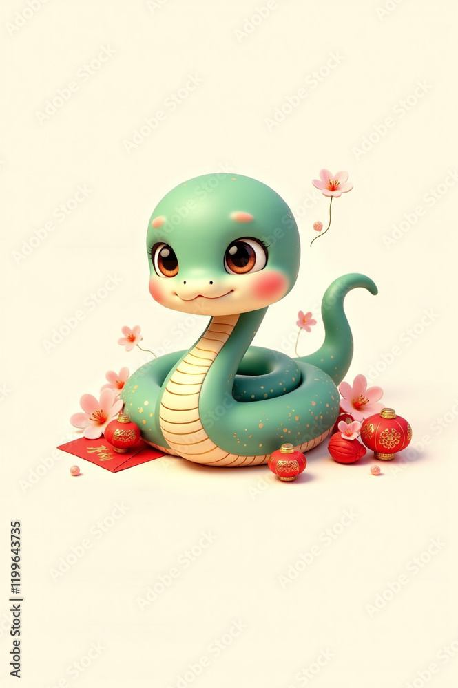 Fototapeta premium Snake Lunar New Year - Elegant Snake Design on White Background