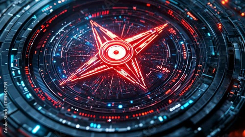 Wallpaper Mural Futuristic Technology Interface with Red Star Symbol, digital, abstract, science fiction, sci-fi, neon Torontodigital.ca