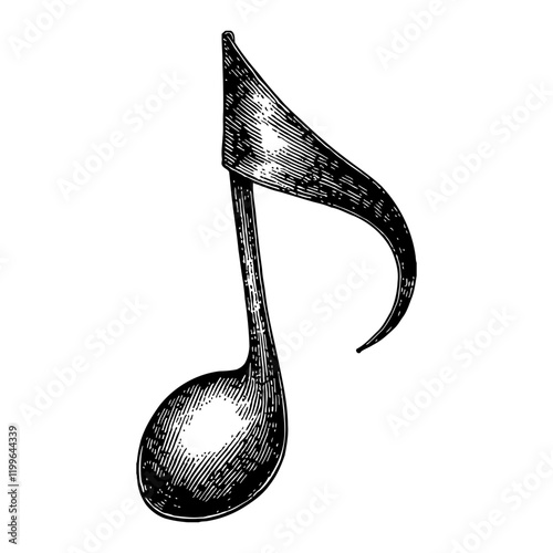 Music Note Detailed Black and White Outline Line Art Drawing Isolated in Simple Background