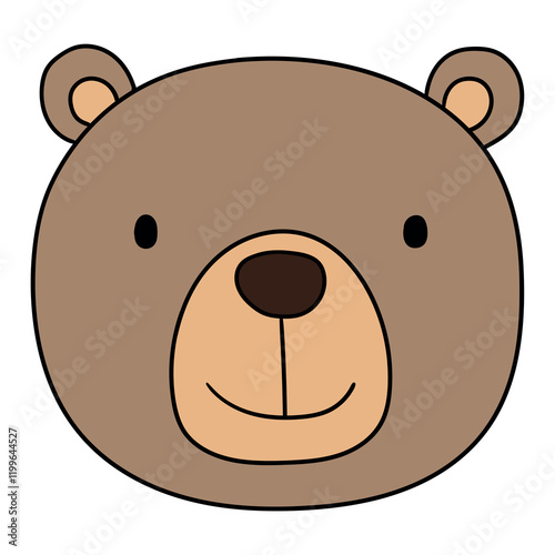 Hand drawn cartoon teddy bear face on white background.