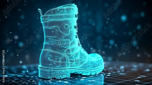 Futuristic Wireframe Boot in Digital Space, boots, footwear, shoe, shoes, technology