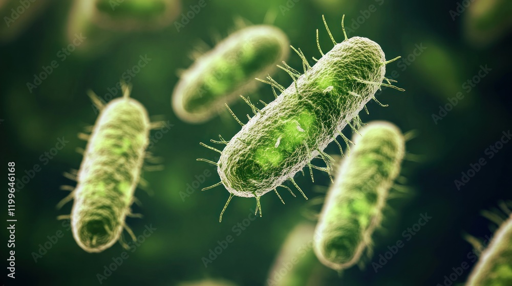 Fototapeta premium Close-Up of Green Bacteria Cells in a Microscopic View