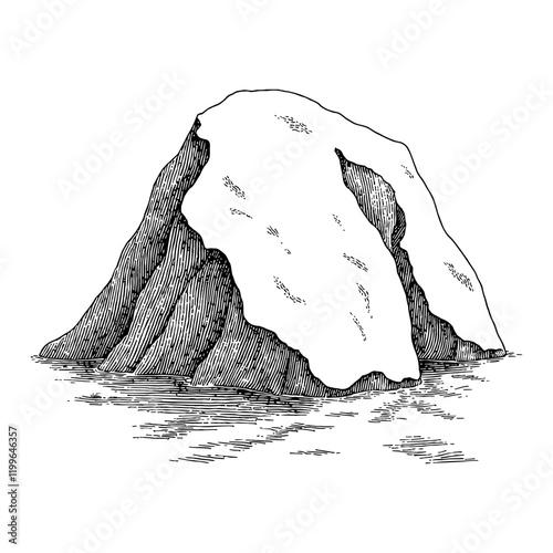 Iceberg Mountain with Snow on Top Detailed Black and White Outline Line Art Drawing