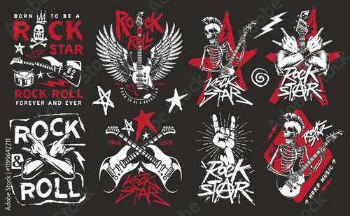 Rock star designs featuring skeletons and guitars