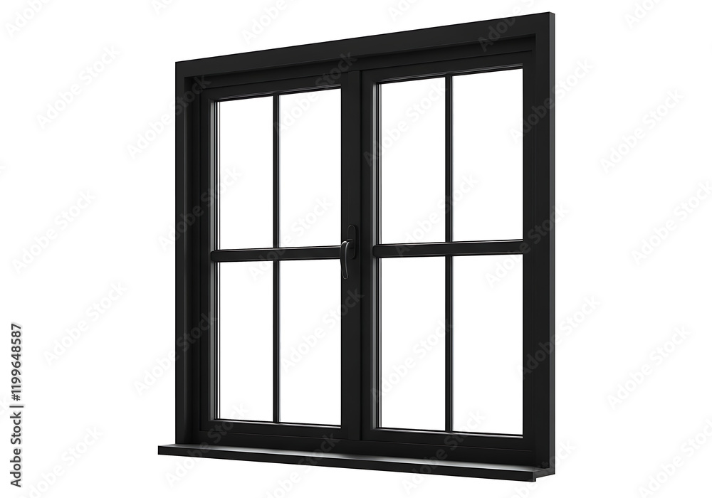 Sleek black window frame with cross design isolated on transparent background with clipping path cut-out Sleek black window frame with cross design isolated on transparent background with clipping path cut-out