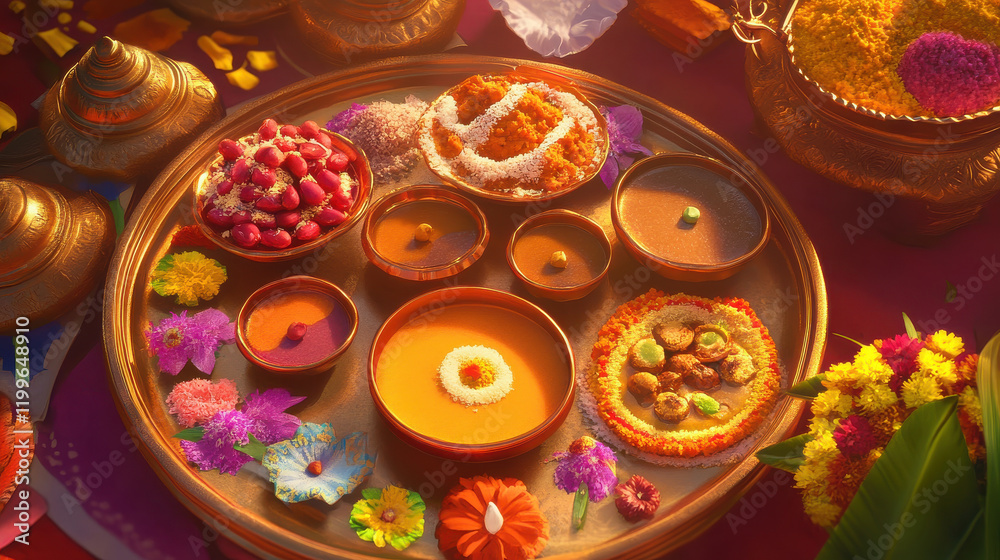 vibrant display of Pongal festival food with colorful sweets and dishes vibrant display of Pongal festival food with colorful sweets and dishes