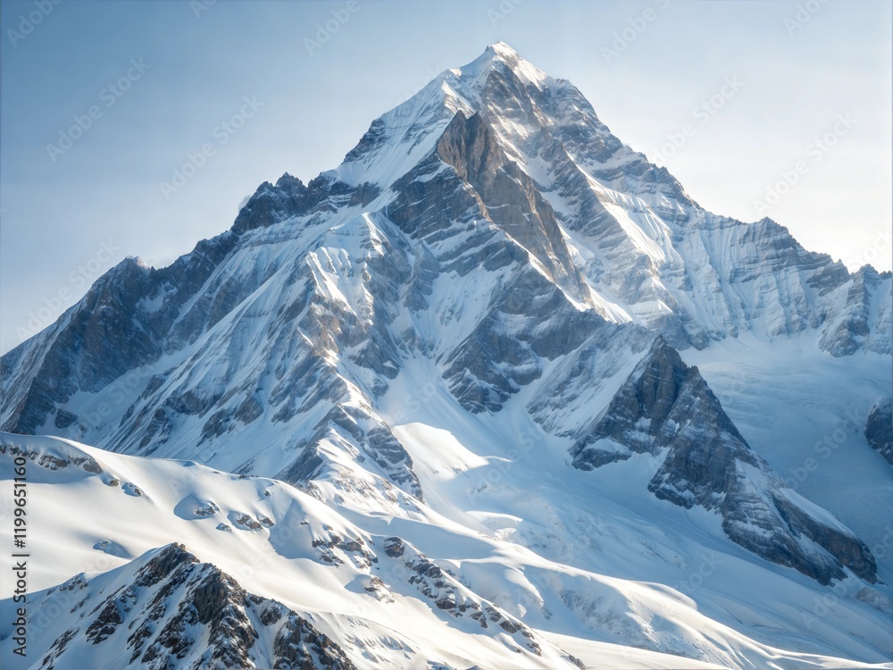 Fototapeta premium Snowy Mountain Peak Isolated on White Background - Winter Landscape