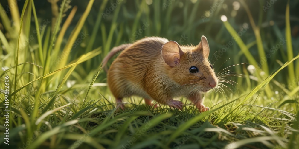 A yellow field mouse scurrying through tall grass, outdoor activity, undergrowth scene A yellow field mouse scurrying through tall grass, outdoor activity, undergrowth scene