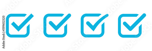 Blue check mark icon vector illustration isolated on white background. photo