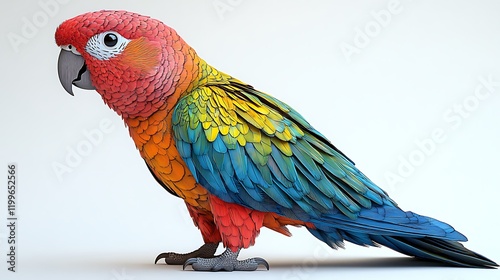 A Colorful Scarlet Macaw Parrot Stands Against White Background photo