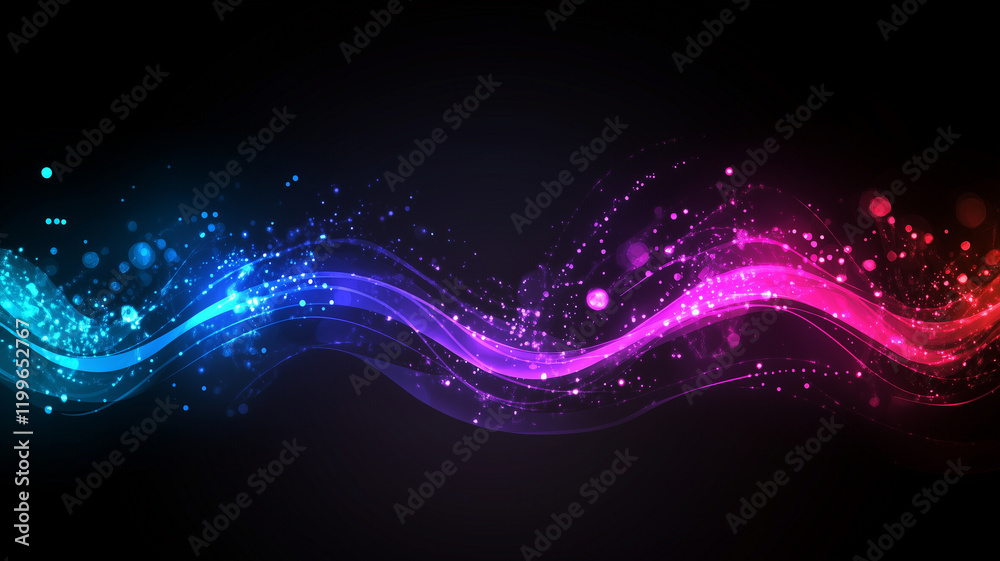 Obraz premium Vibrant abstract waves in blue, pink, and purple colors create dynamic background. flowing lines and glowing particles evoke sense of energy and movement