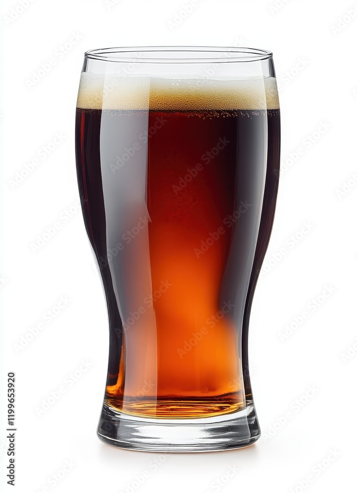 A Close-Up View of a Chilled Glass of Dark Beer with Rich Amber Hues and Frothy Head, Perfect for Refreshing Moments and Social Gatherings A Close-Up View of a Chilled Glass of Dark Beer with Rich Amber Hues and Frothy Head, Perfect for Refreshing Moments and Social Gatherings