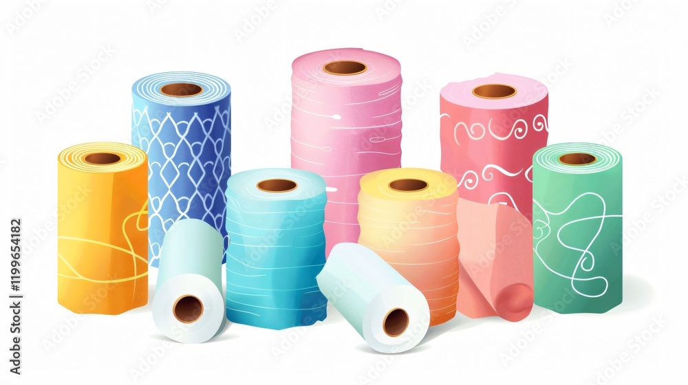 Variety of Toilet Paper Rolls on White Background - Hygiene Concept Variety of Toilet Paper Rolls on White Background - Hygiene Concept