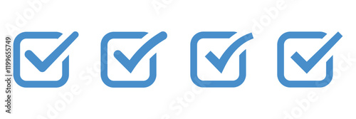 Blue check mark icon vector illustration isolated on white background. photo