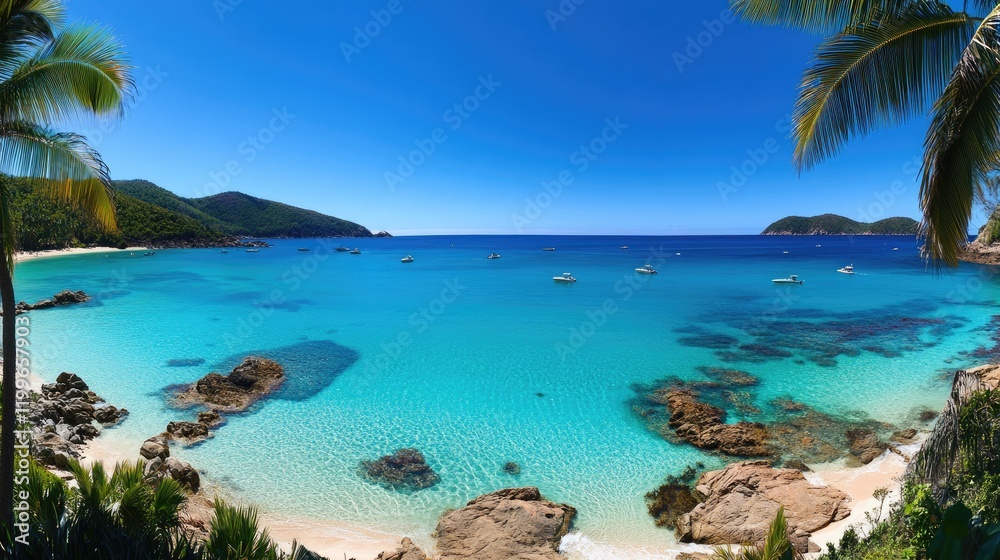 Fototapeta premium Secluded Tropical Cove Turquoise Waters Sandy Beach