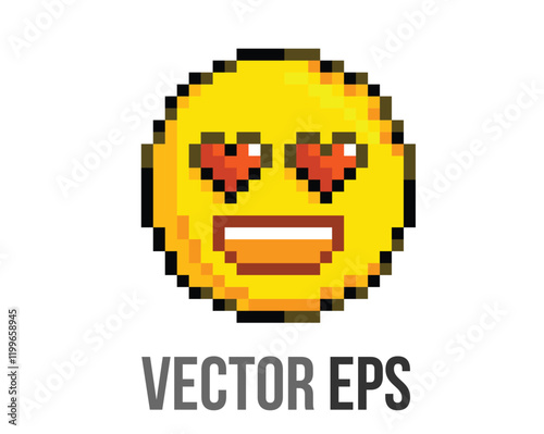 8 bits pixel art yellow happy big smiley face icon with heart eyes