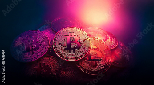 Generated image of Bitcoin. Fundo de criptomoedas. Investimentos, mercado financeiro. photo