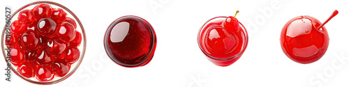 Maraschino cherry – Bright red, sweetened cherry often used as a garnish for desserts and drinks. Isolated on Clear White Background Highly Detailed 