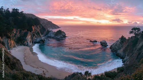 Secluded Cove Sunset Coastal Landscape Dramatic View photo