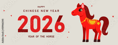 Chinese New Year vector design cards. 2026 year of the Horse. Lunar new year concept. Geometric modern vector with abstract forms, gradients, Horse. Design for calendar, cover, flyer.