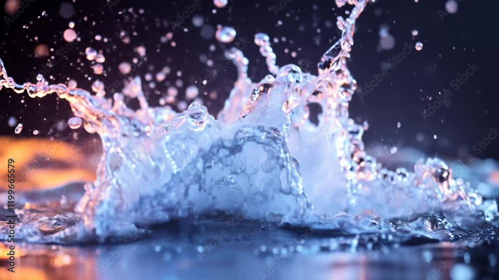 Water splash in slow motion. Abstract liquid background. Fluid movement animation. Close up view for intro, outro overlay. Footage for design.
