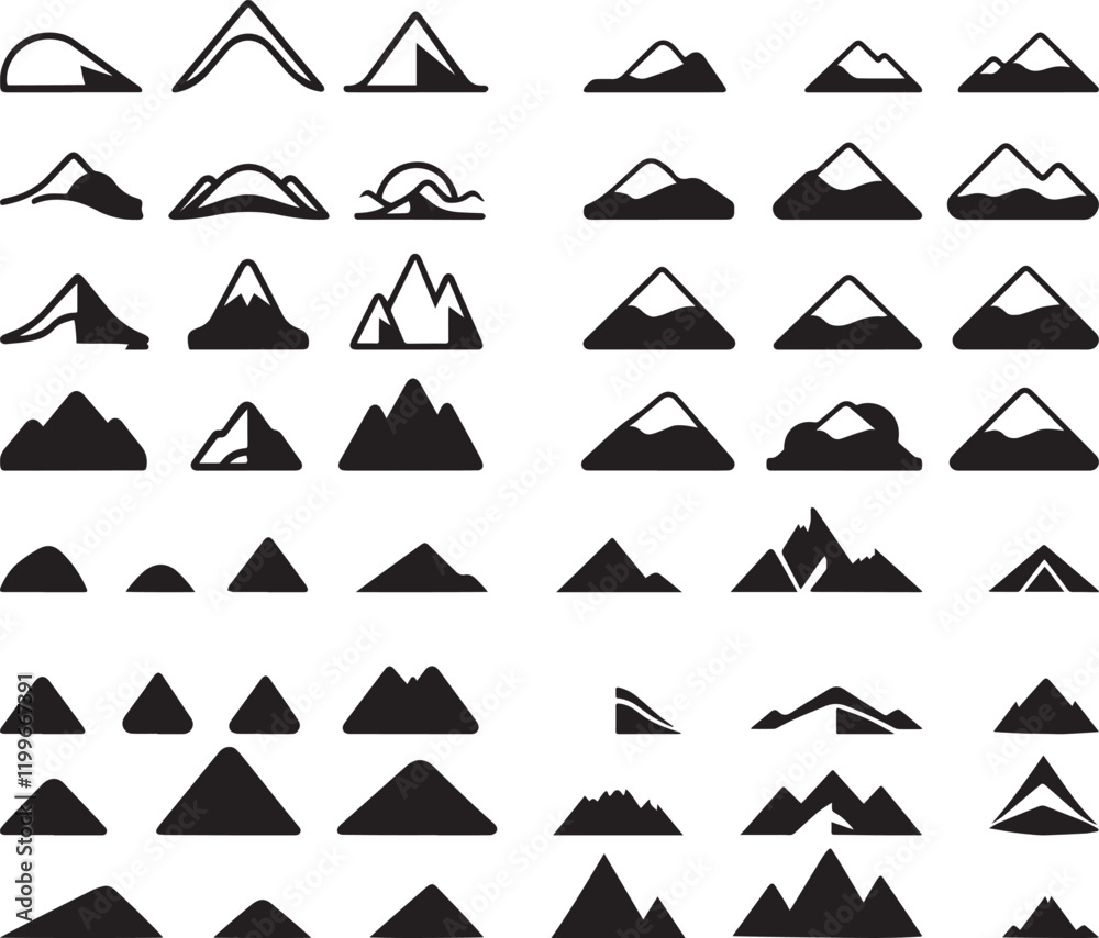 Diverse Mountain Icons for Design Projects Diverse Mountain Icons for Design Projects